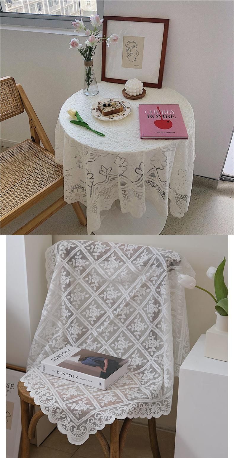 White Lace-Edged Coffee Tablecloth Fresh Square Tablecloth_voghion.com