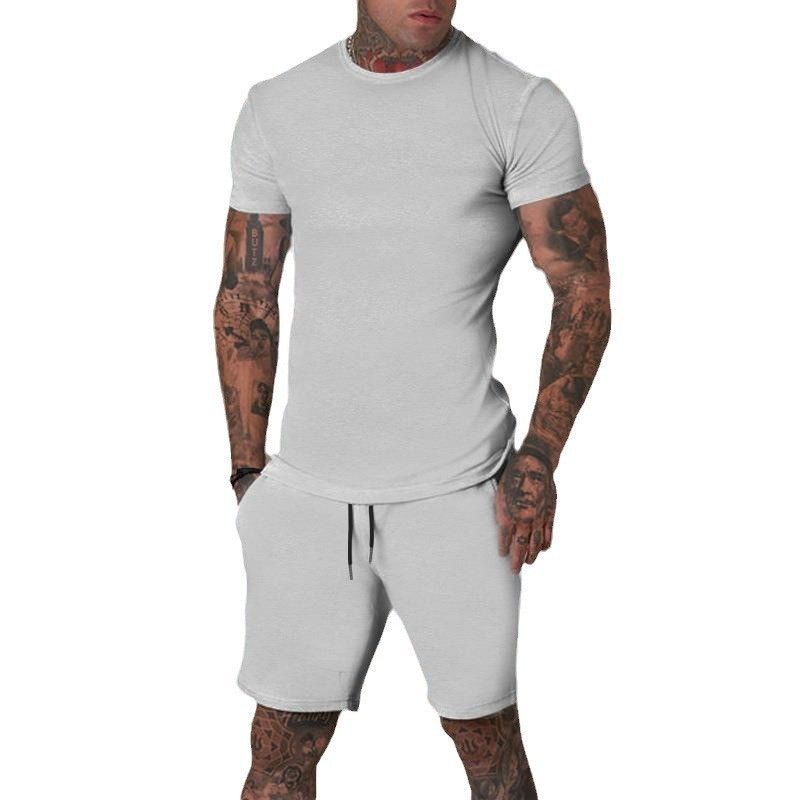 CT Hot Selling Solid Color T-Shirt + Five-Point Men's Summer Short Sleeve Shorts Set Breathable Style_voghion.com