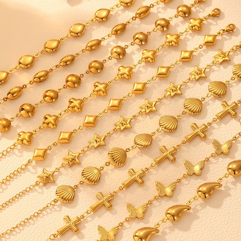 Titan Stahl Minimalist Nische Geometrische Kreis Für Frauen Kalten Stil Shell Kreuz Glatte Hohl Armband Schmuck_voghion.com