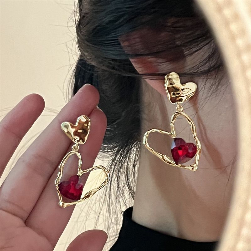Orecchini di alta qualità hip-hop con aghi in argento esagerati color oro per ragazze hot da donna, in stile vino rosso_voghion.com