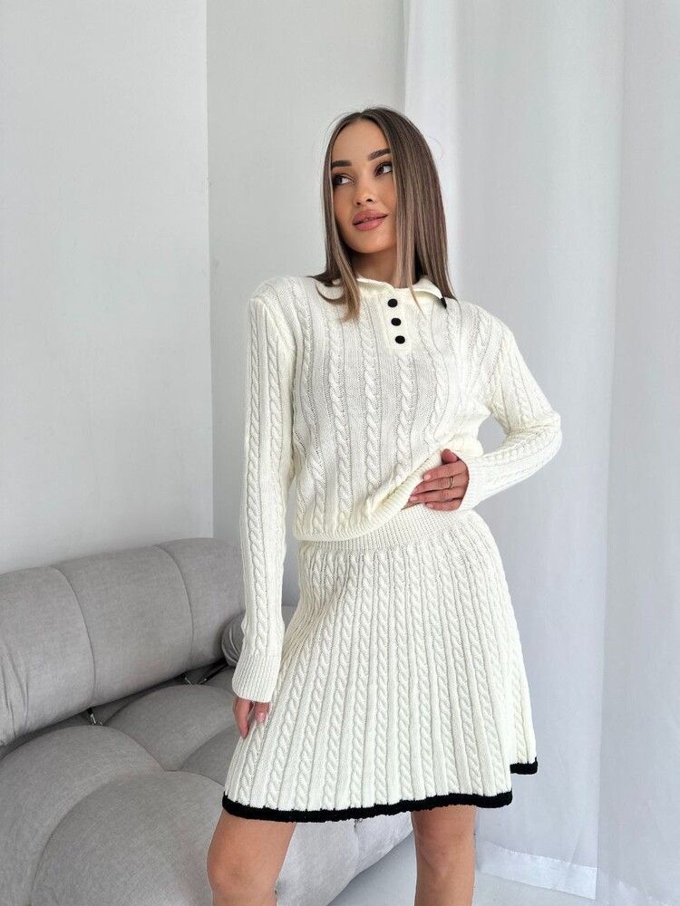 Women's Knit Sweater & Skirt Set – Long Sleeve Button-Up Top With Mini Skirt | Casual Elegance For Fall & Spring_voghion.com