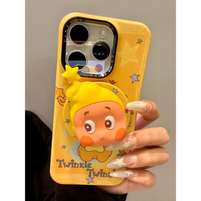 Custodia magnetica TechGlobe a forma di cartone animato con testa grande rotante e stella carina, compatibile con iPhone 16 Pro Max 15._voghion.com