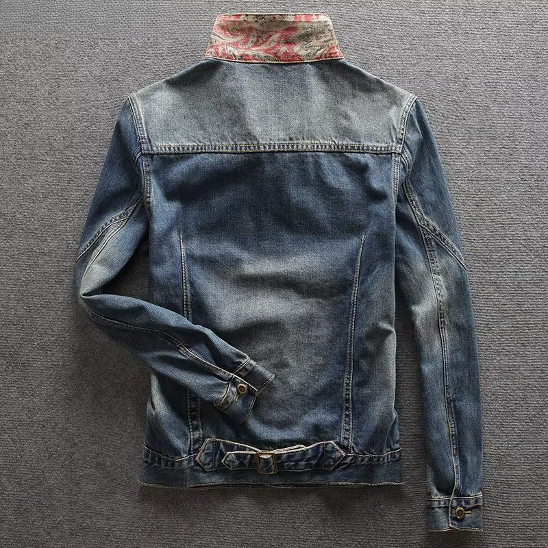 Cowboyjacke, schmal geschnitten, Jacquard-Muster, Used-Look, lässiges Oberteil für Teenager_voghion.com