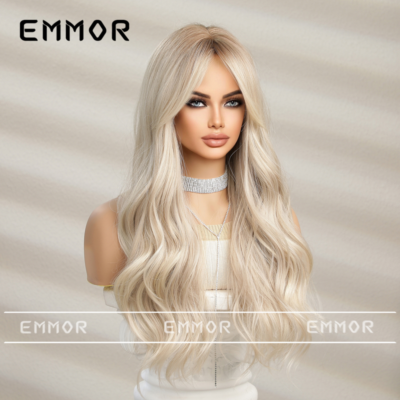 Gradual white blonde wig female long summer female group hair color curly natural fashion big wave wig set_voghion.com