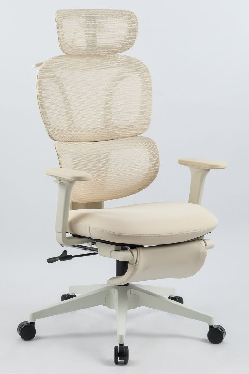 Ergonomic Office Chair With Footrest, High Back Computer Office Chair With Dynamic Lumbar Support, 2D Headrest, 2D Armrest, Sponge Seat, Mesh Home Office Desk Chair For Adults, CREAM_voghion.com