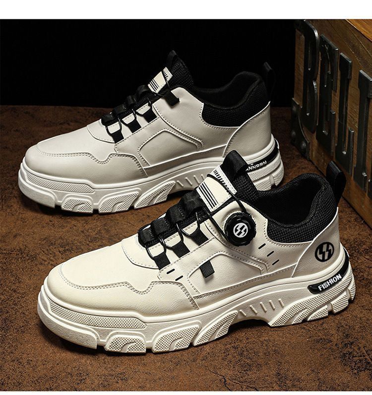Men's Casual Slip-On Shoes With Rotating Buckle, Waterproof Work Boots For Outdoor Activities, Anti-Slip Rubber Sole, Comfortable Low-Top Sneakers_voghion.com