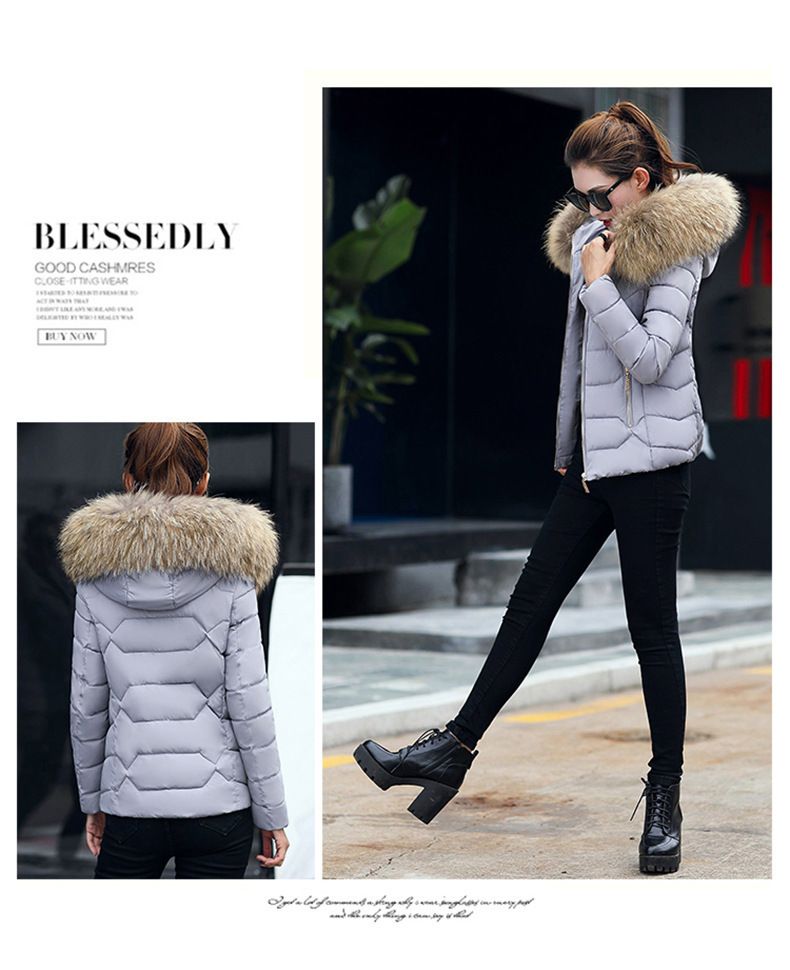 Damenbekleidung Neue Daunen-Baumwolljacke Damen Kurzer Herbst- und Winter-Baumwollmantel Damen Großer Pelzkragen Baumwolljacke_voghion.com