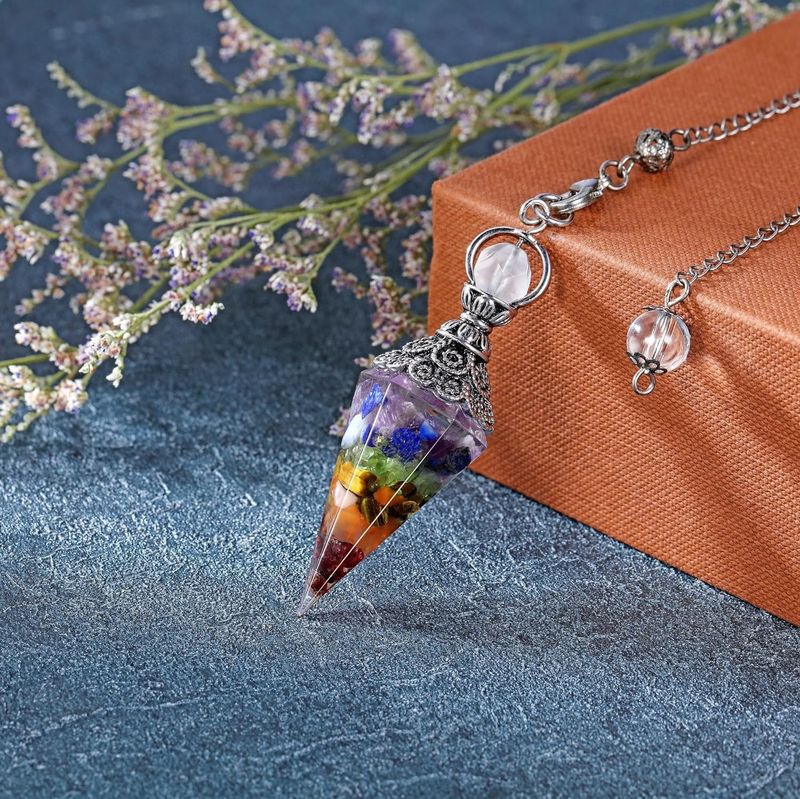Hexagonal Crystal Pendulum - Antique Silver Plated Divination Tool With Semi-Precious Stones_voghion.com
