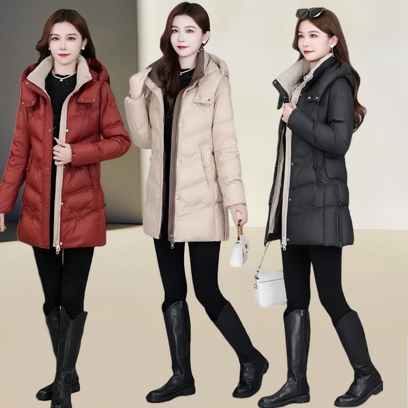Piumino da donna di alta qualità, di media lunghezza, invernale 2025, nuovo, alla moda, elegante, spesso, caldo, con cappuccio in cotone_voghion.com