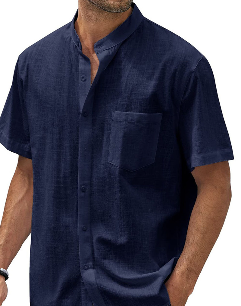 Herrenbekleidung 2024 Herren Sommer Kurzarm Tasche Baumwollhemd Knopf Strand Casual Tops Große Größe Männer_voghion.com