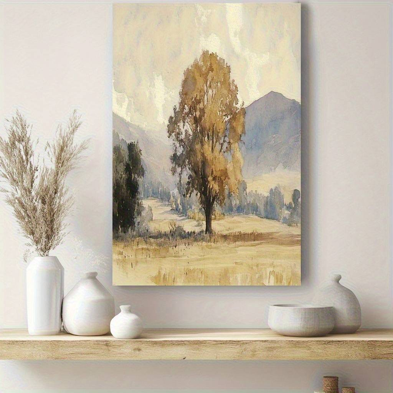 1pc Autumn Tree Landscape Art Canvas Prints Painting- Serene Mountain Backdrop, Perfect For Living Room, Bedroom, Or Office Decor_voghion.com