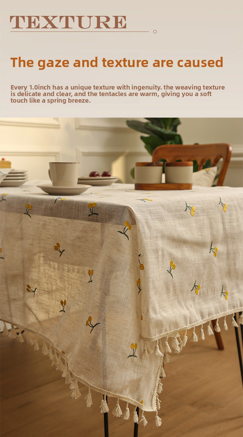 Linen Tablecloth With Embroidery – Tropical Pineapple & Cherry Design | Lightweight & Breathable Boho Chic Dining Table Decor_voghion.com