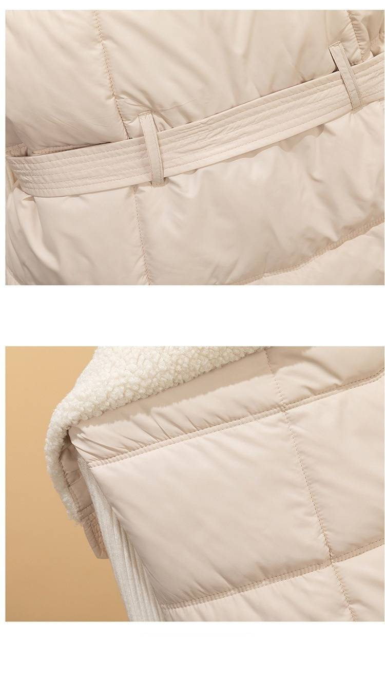 Women's Quilted Puffer Vest With Faux Shearling Collar, Slim Fit Waist-Cinching Jacket For Winter, Lightweight Warm Coat_voghion.com