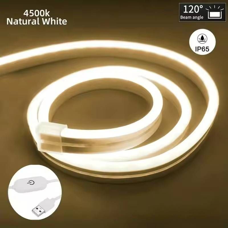 Tira de luz de neón flexible con control táctil USB de 5 V, LED impermeable y ajustable para decoración del hogar y retroiluminación del dormitorio._voghion.com
