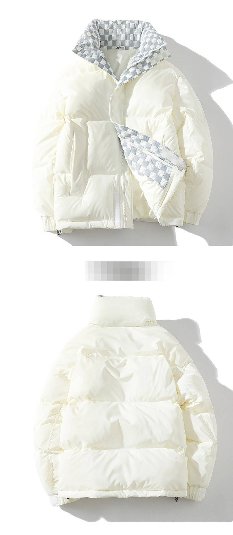 "Giacca in piumino lucido in stile coreano – Cappotto invernale unisex con collo alto, calda imbottitura in piuma d'anatra bianca (nero/bianco, S-XXL)"_voghion.com