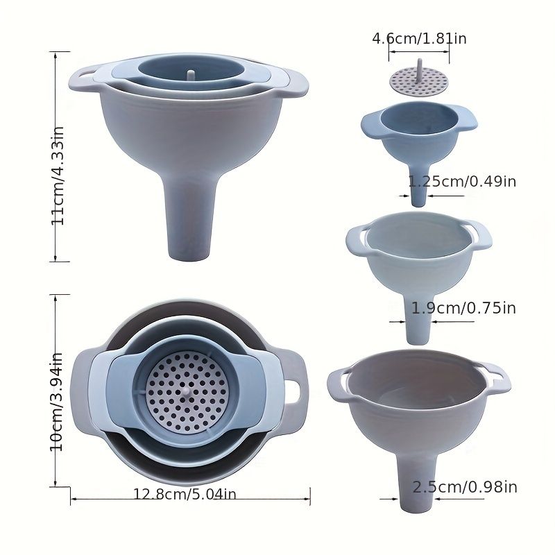 1SET 4 IN 1 Multifunctional Funnel Set Kitchen Oil Leakage Liquid Dispensing Filter_voghion.com