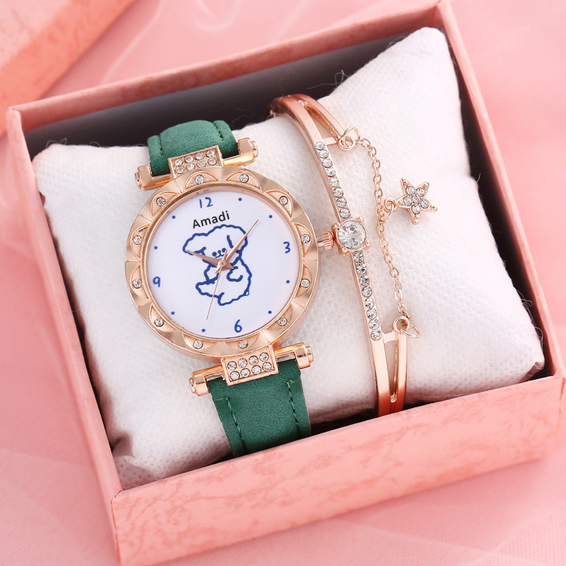 2024 2024 Amadi New Cute Bear Simple Cute Watch+bracelet Gift Box Women's Fashion Quartz Watch_voghion.com