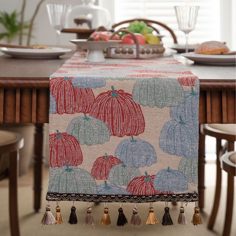 American Country Style Thanksgiving Red Jacquard Pumpkin Tea Runner TV Cabinet Dining Table Decoration_voghion.com
