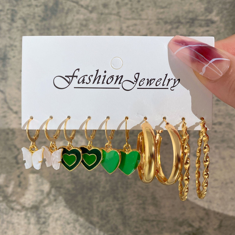 Damen-Ohrringe, Schmetterlings-Perlen-Ohrringe, Kombinationsset, Ins-Stil, Modetrend, geometrische Ohrringe, Ohrringe für Frauen, Europa und Amerika_voghion.com