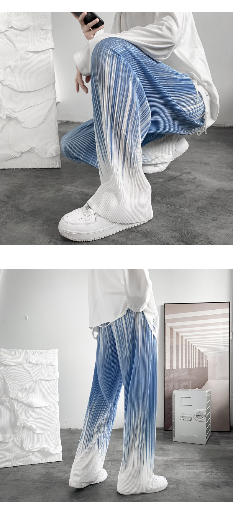 Men's Clothing Color Striped Pants Men Ins Style Casual Wide-leg Pants Summer Thin Loose Drape Mopping Pants_voghion.com