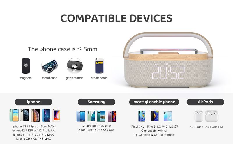 NEW Wireless Charger 15W Portable Digital FM Alarm Clock Bluetooth Speaker Radio Touch Night Light Dual Home Bedside_voghion.com