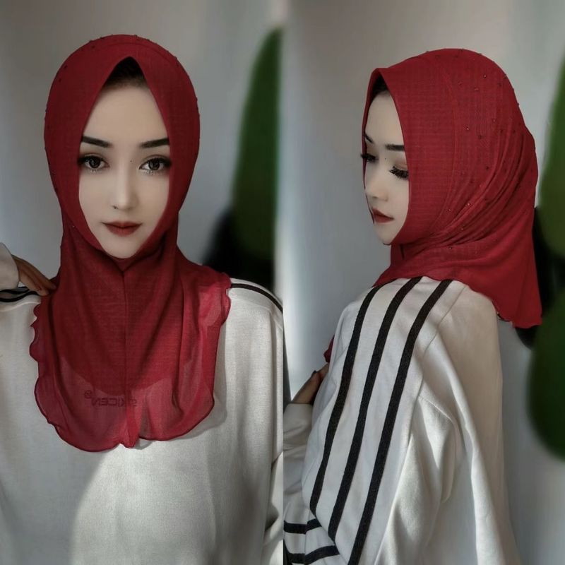 Muslim Scarf Summer New Convenient Double Layer Mesh Hot Drilled Easy Hui Women's Headcover_voghion.com
