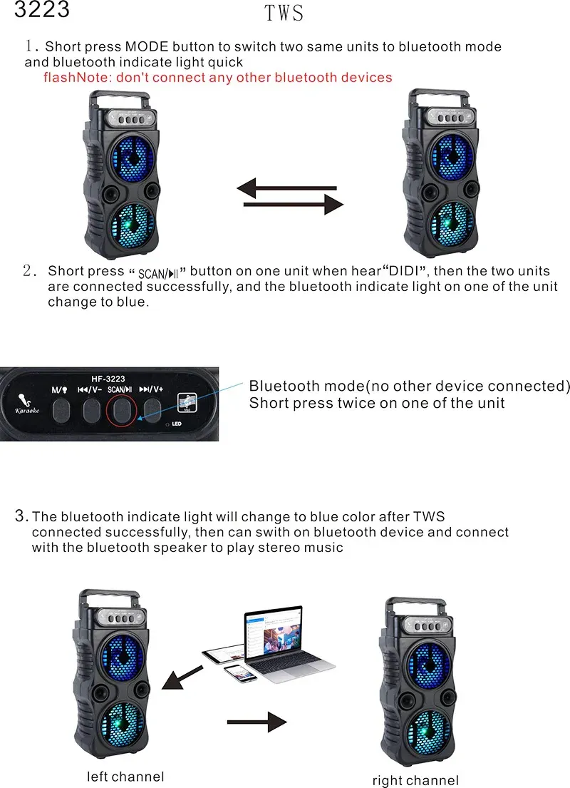 Outdoor Sound Column Subwoofer Wireless Home Karaoke System with MIC Portable Mini Caixa De Som Bluetooth Speaker Party_voghion.com