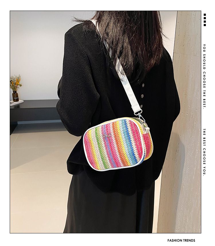 Borse da donna, nuova borsa arcobaleno intrecciata, semplice e versatile, borsa a tracolla con colori a contrasto_voghion.com