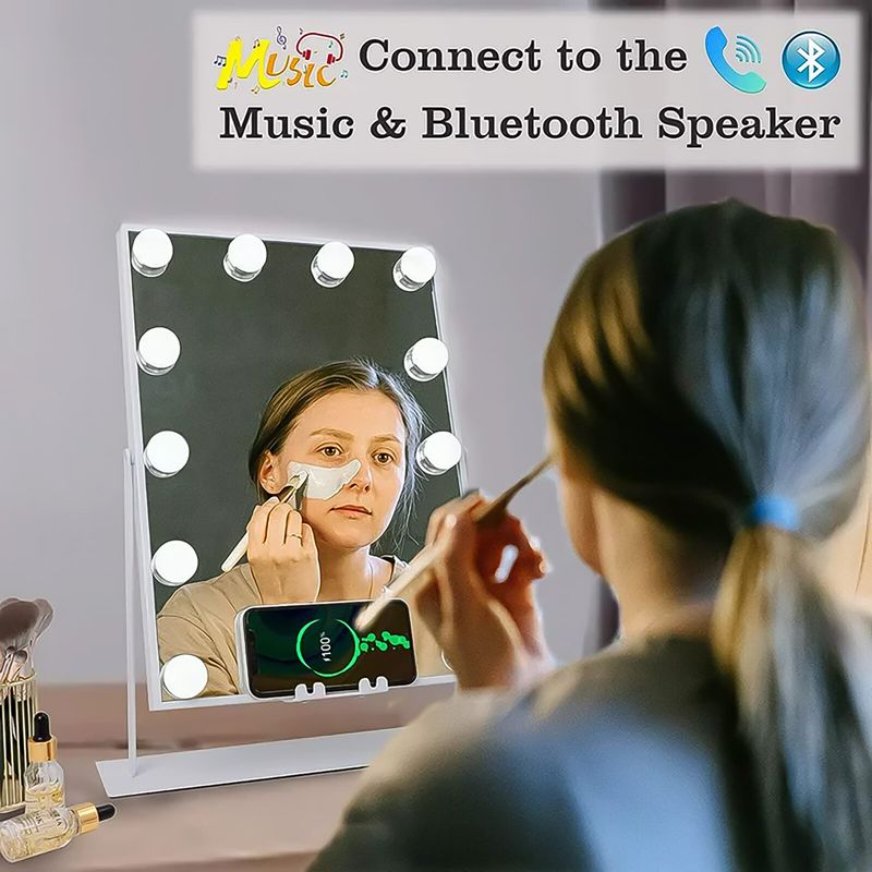 FENCHILIN Bluetooth Hollywood Vanity Mirror With Lights 12 LED & Wireless Charge_voghion.com