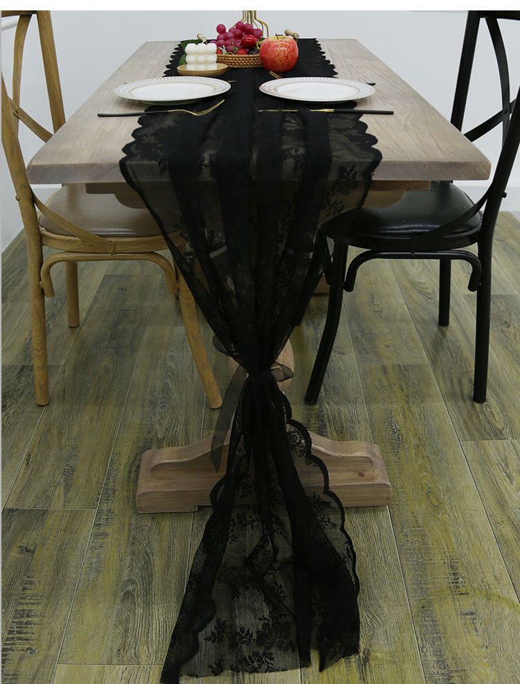 White Lace Table Runner Set - Elegant Cover For Coffee Table TV Stand Dresser & Shoe Cabinet_voghion.com