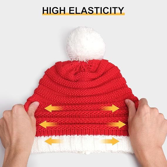 Weihnachten gestrickte warme Haarball Mama Baby Eltern-Kind-Party zweifarbige Mütze_voghion.com