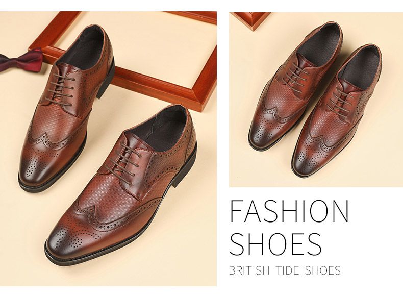 Handmade First Layer Cowhide British Brogue Carved Leather Men Youth Business Suit Brown Derby Shoes Breathable_voghion.com