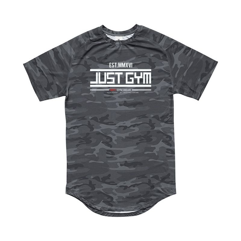 Herr fitness kamouflage T-shirt kortärmad snabbtorkande andningsbar baströja_voghion.com