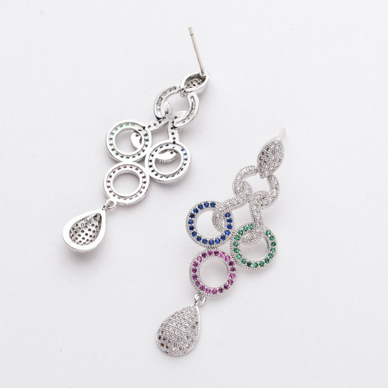 Fashionable long tassel women's earrings with circular water droplets inlaid with zircon fashionable earrings, versatile and high-end feel earrings_voghion.com