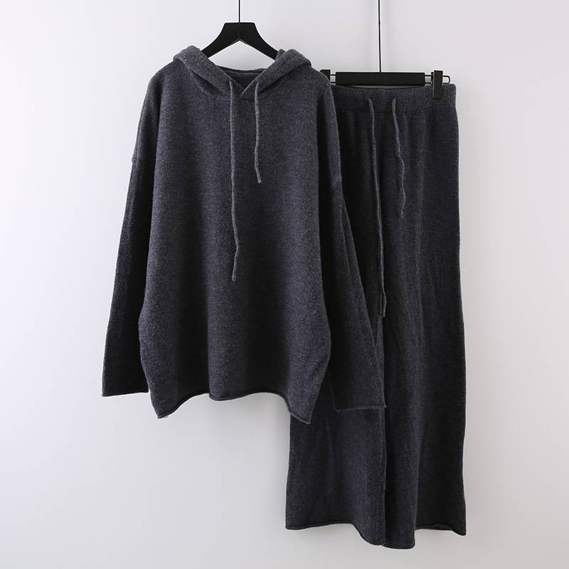 Abbigliamento da donna, abito in maglia, donna, autunno e inverno, moda, maglione, pantaloni a gamba larga, abito in due pezzi_voghion.com