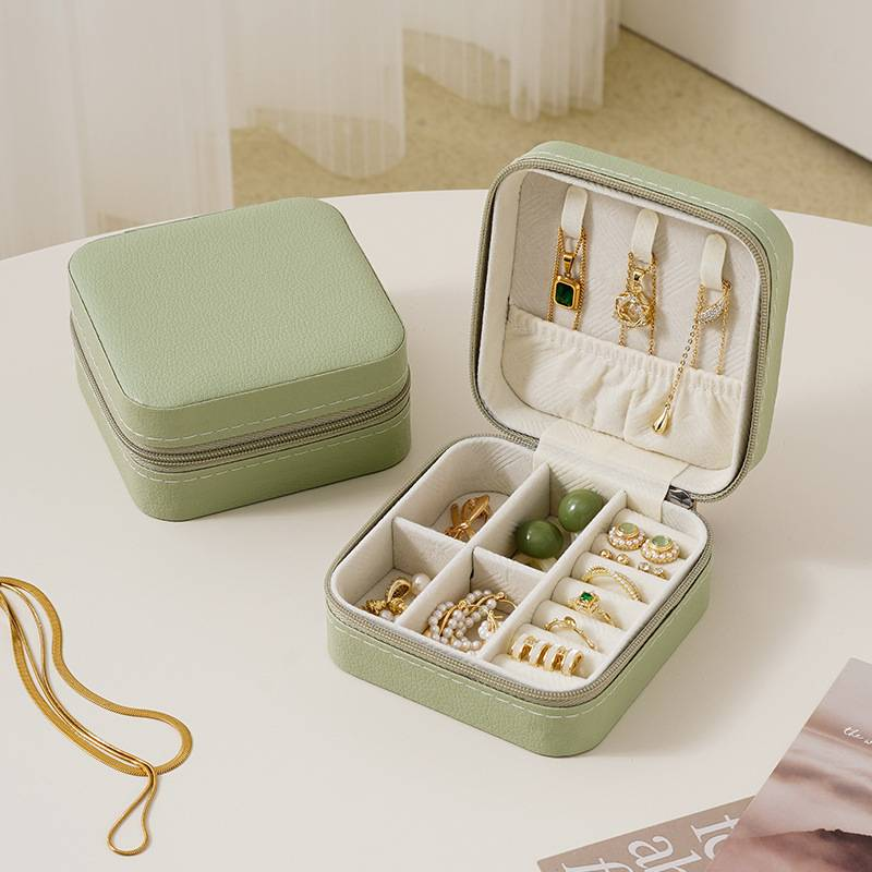 Schmuckschatulle für die Familie, tragbar, kleine Aufbewahrungsbox für Halsketten, Ringe und Ohrringe, für unterwegs, niedlicher Schmuck_voghion.com