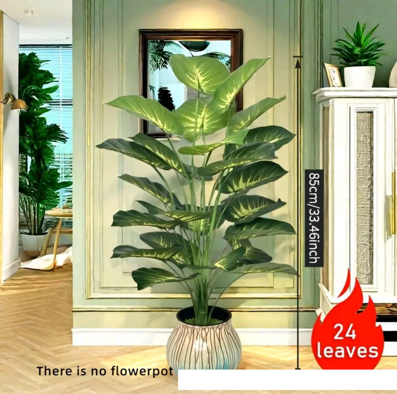 Realistiska Money Grass Leaf Plant - 12/18/24 Stora blad, bredbladiga växtdekorationer, grön bredbladig tropisk regnskog dekorativt träd, ingen blomkruka_voghion.com