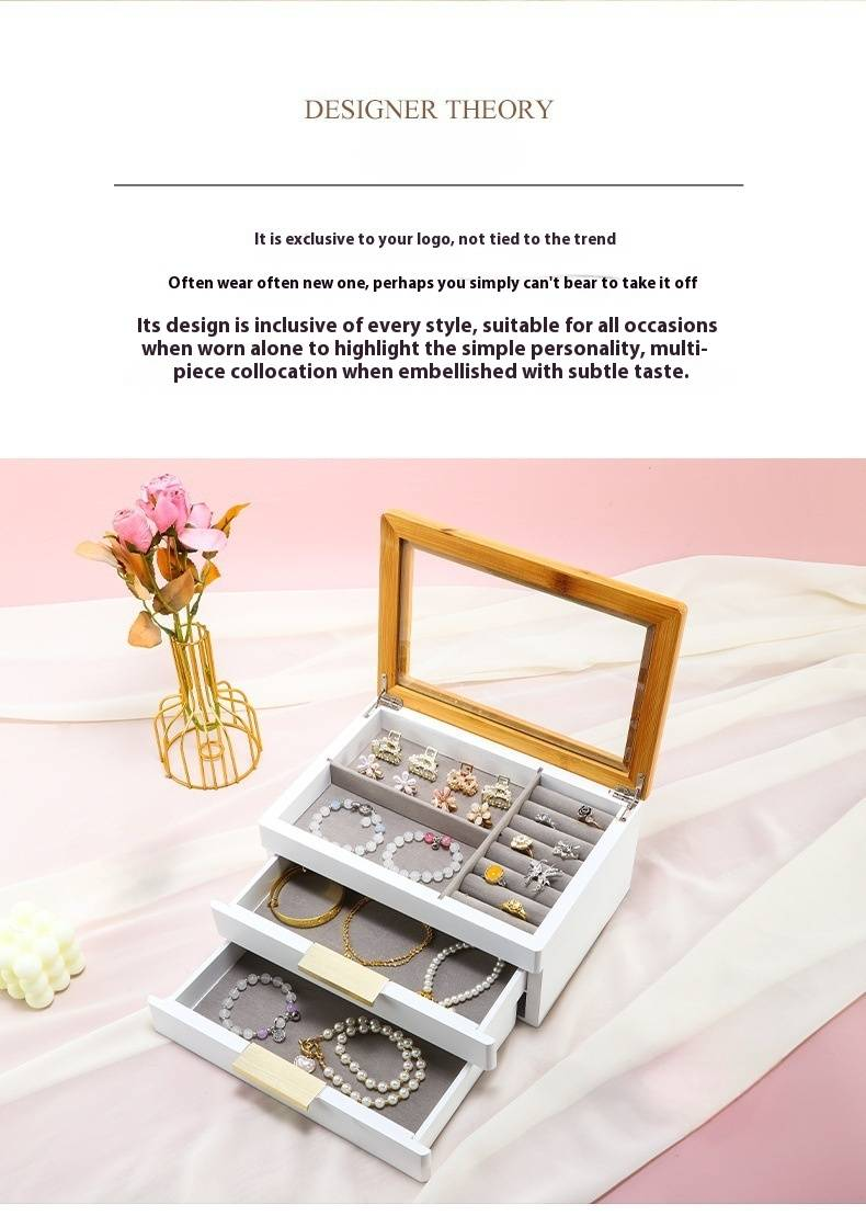 Wooden Jewelry Box With Mirror - Elegant Flip Lid Storage Organizer For Necklaces, Rings & Earrings (Multi-Layer Dustproof Design)_voghion.com