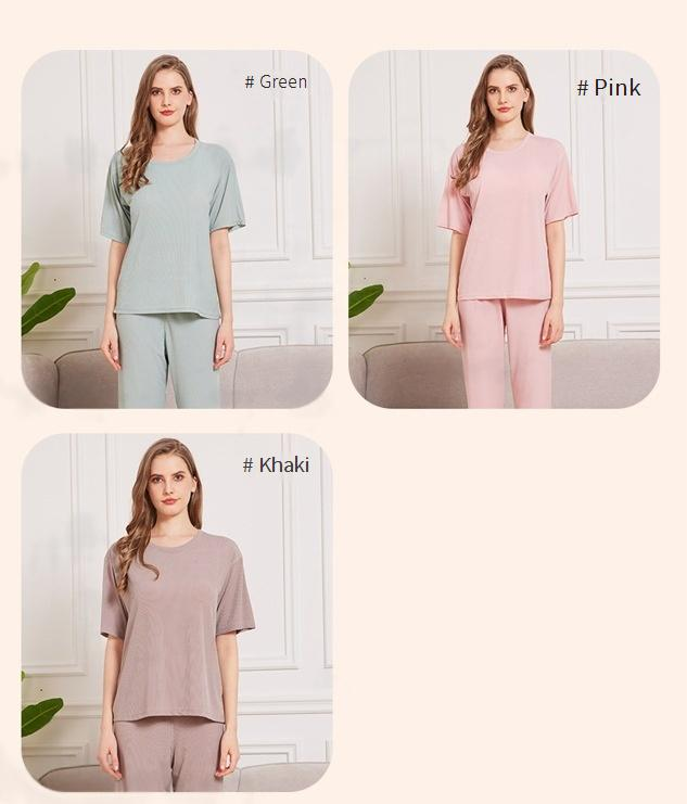 Women's Sleepwears With Chest Pads Ice Silk Short Sleeved Trousers Summer Thin Cool Ice Silk Home Clothes_voghion.com