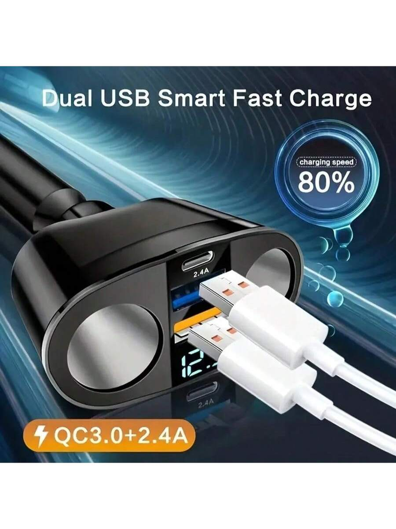 QC3.0 Car Charger Lighter Socket Splitter 12V/24V Dual USB Power Adapter Car Socket 5 Ports For Mobile Phone DVR Charging Type-C_voghion.com