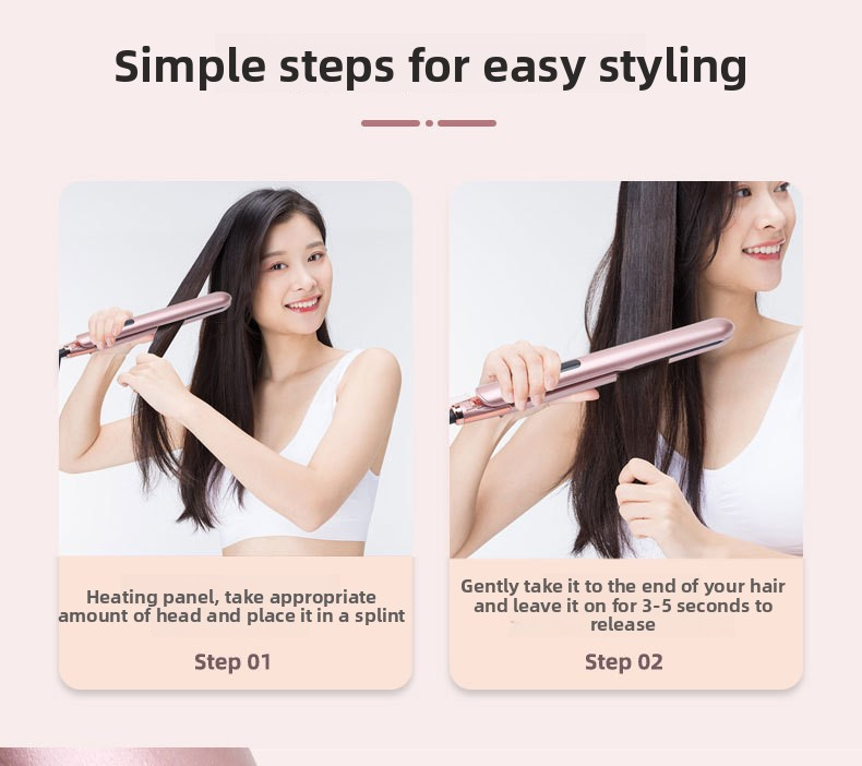 Mini Hair Straightener & Curling Iron - Dual Voltage For Wet/Dry Hair Anti-Scald Design With Ceramic Plates (Perfect For Air Bangs & Travel)_voghion.com