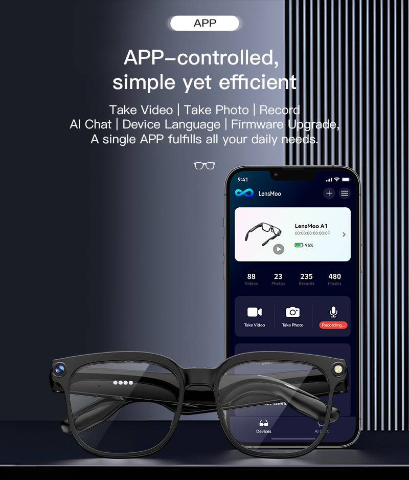 Gafas inteligentes M02: Asistente de IA, cámara HD, llamadas Bluetooth 5.3, batería de 300 mAh, resistencia al agua IP65, cámara de 100 W, 2 horas de música, 4 horas de conversación_voghion.com