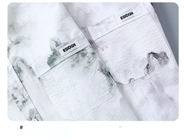 Camicia da uomo a maniche corte, vestibilità comoda, con stampa di paesaggio cinese, tessuto traspirante in seta ghiacciata (taglie dalla M alla 4XL)_voghion.com
