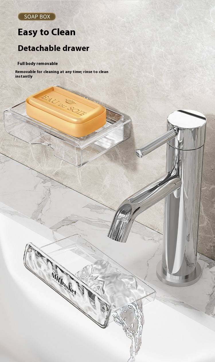 An der Wand montierter Seifenhalter mit Saugnapf, transparente Seifenschale mit Gletschermuster, PET-Seifenbox mit Drainage, Badezimmer-Organizer für Dusche und Waschbecken_voghion.com