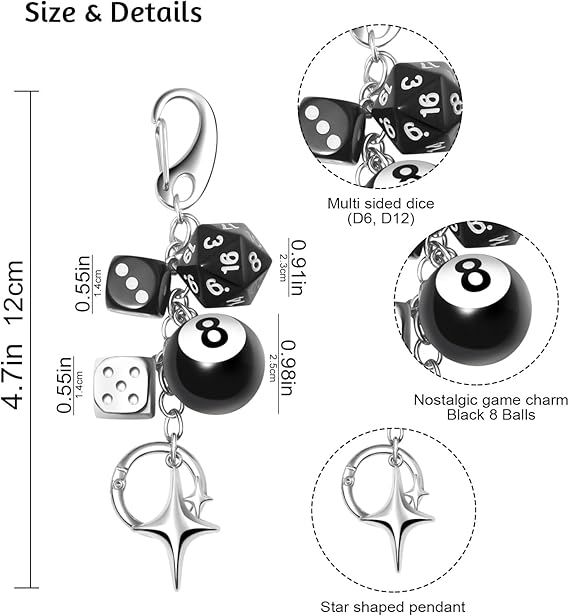 8-ball Dice Pendant Keychain - Cute Bag, Wallet, Handbag Accessories - Y2K Aesthetic Keychain Suitable For Men And Women_voghion.com