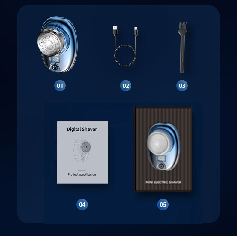 Rasoio elettrico da viaggio impermeabile con display a LED e lame flottanti - Rasoio portatile senza fili per uomo (blu sfumato/nero, argento)_voghion.com