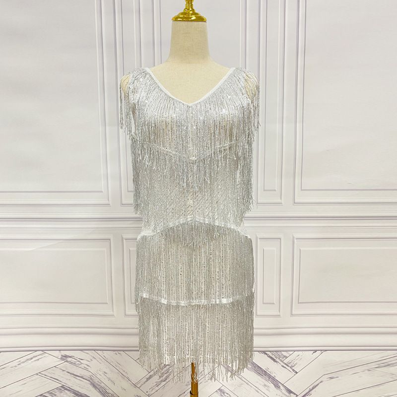 Neues ärmelloses Abendkleid mit Quasten und Pailletten für Damen (7 Farben)_voghion.com