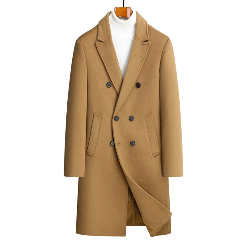 Autumn Winter New Sheep Men Long Double Breasted Wool Casual Suit Collar Coat Jacket_voghion.com