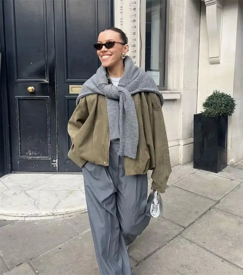 Women's Clothing Fashion Bomber Jacket With Batwing Sleeves - Stylish Zip-Up Casual Top For Spring (Multiple Colors & Sizes)_voghion.com