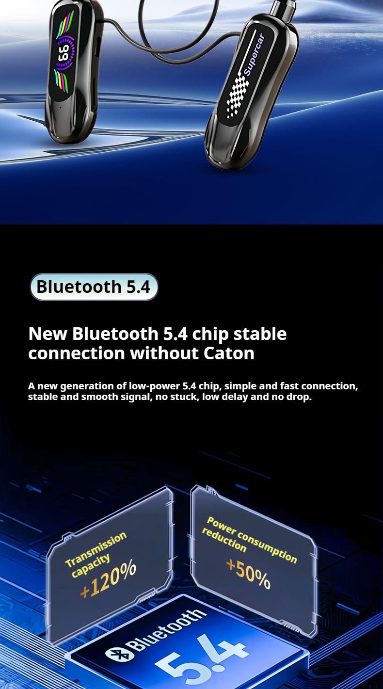 Cuffie Bluetooth wireless con archetto da collo, display LED, suono stereo a forma di auto sportiva, auricolari magnetici in-ear, auricolari sportivi per giocatori_voghion.com